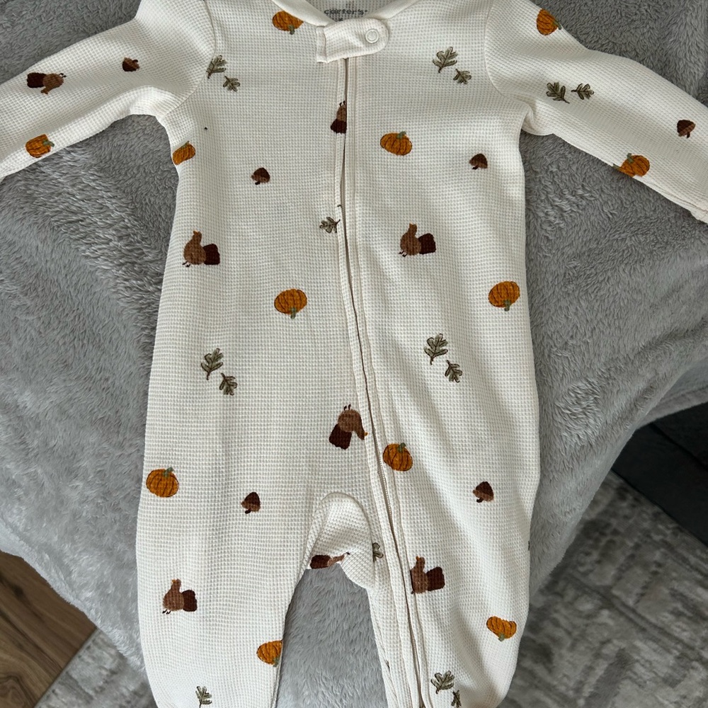 Carter's Cream and Orange Footies with Thanksgiving Print